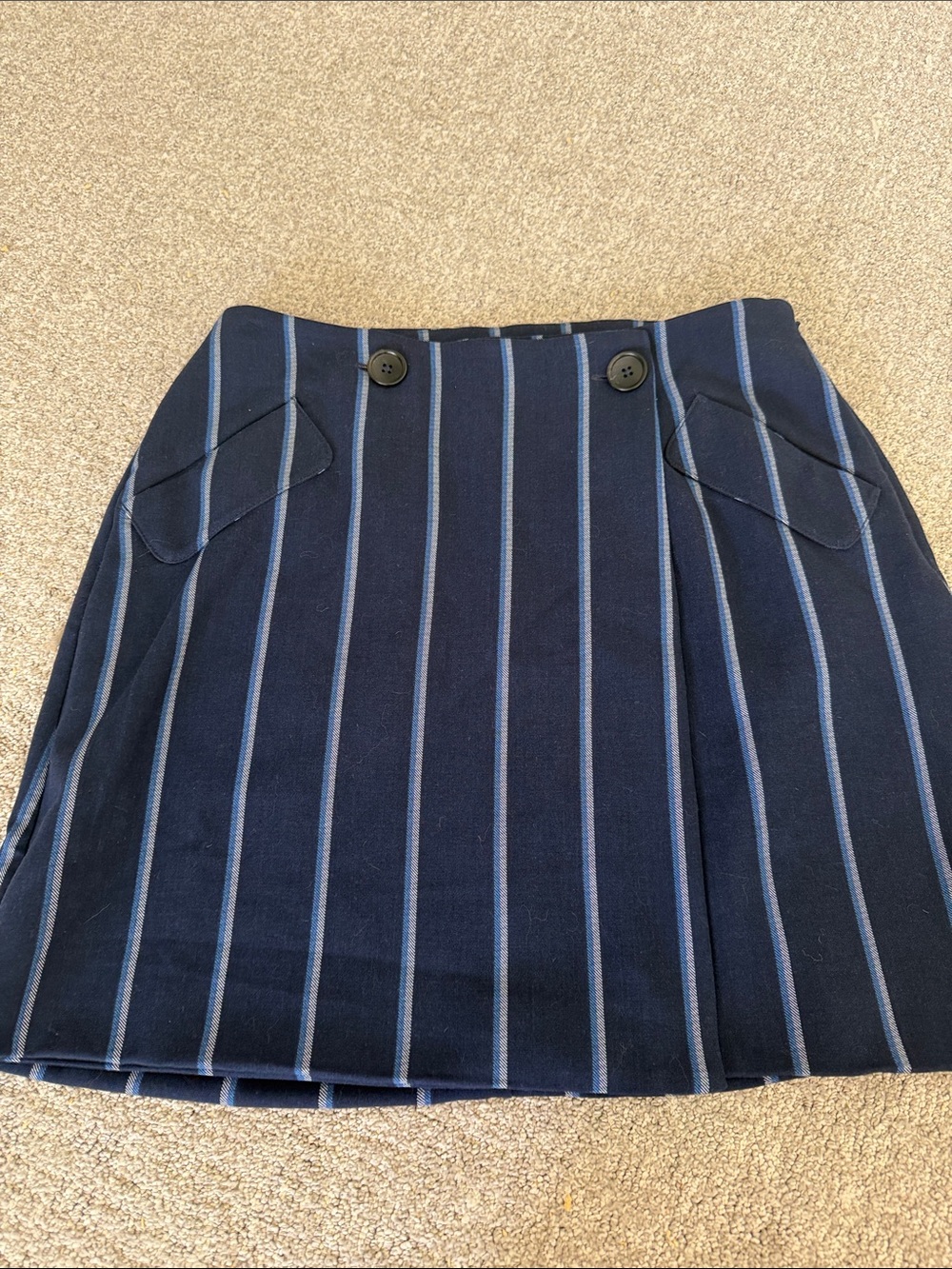 Maeve Navy Mini Skirt with Light Blue Pinstripes